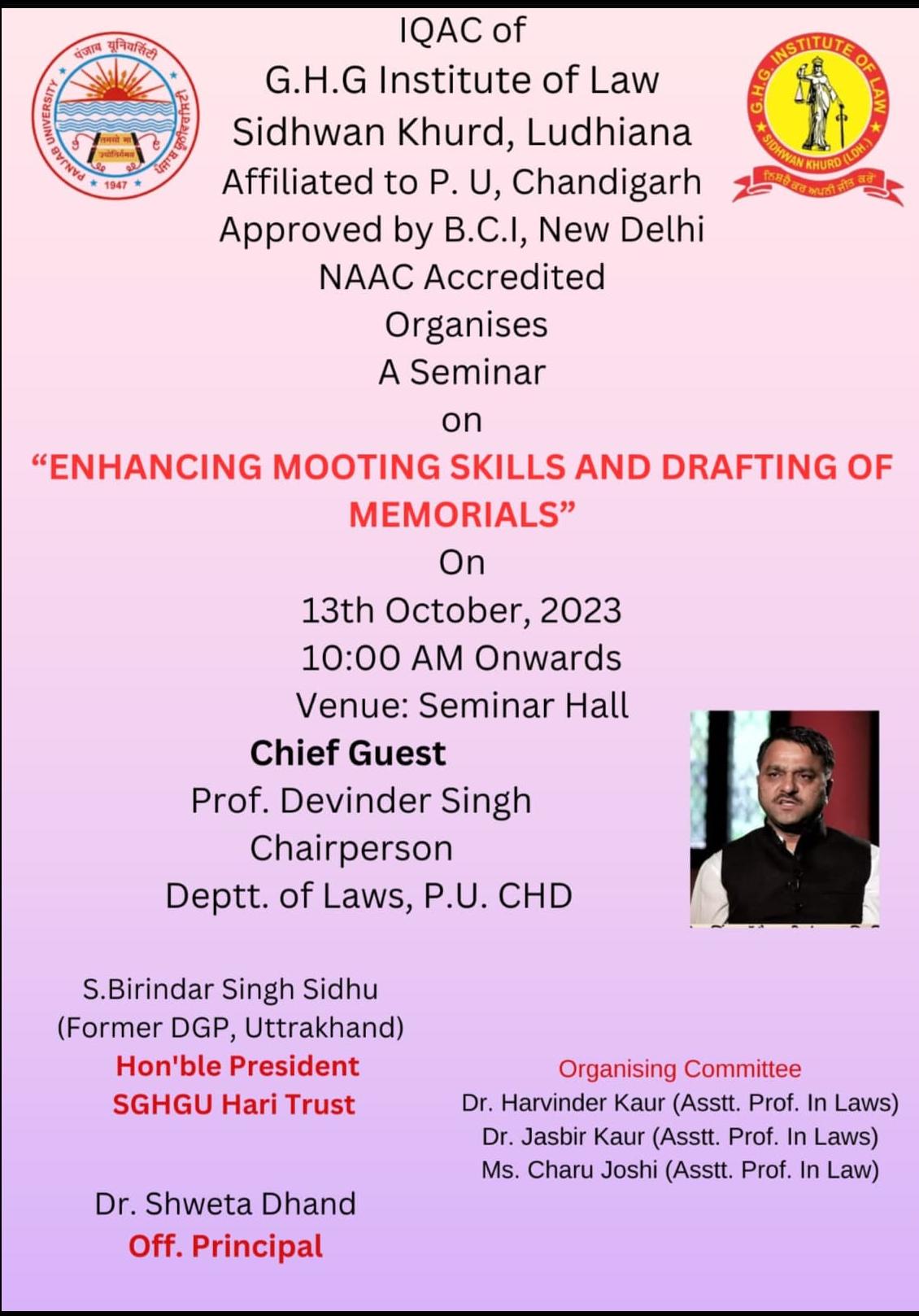 Seminar on enhancing mooting skills and drafting of memorials