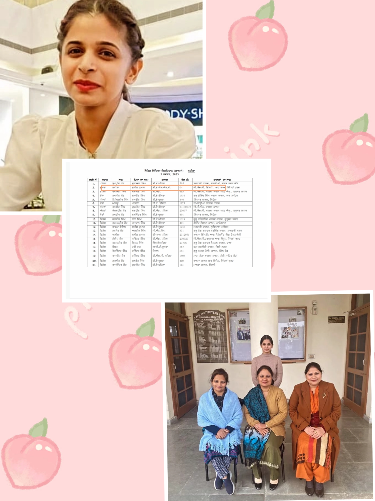 Ms. Lavisha of B.A.LL.B. (Hons.) 9th semester brought laurels to the institute by scoring Second position in National level Moral Education Examination