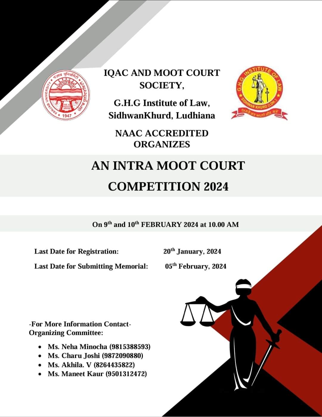 INTRA MOOT COURT COMPETITION ON 9TH & 10TH FEBRUARY, 2024