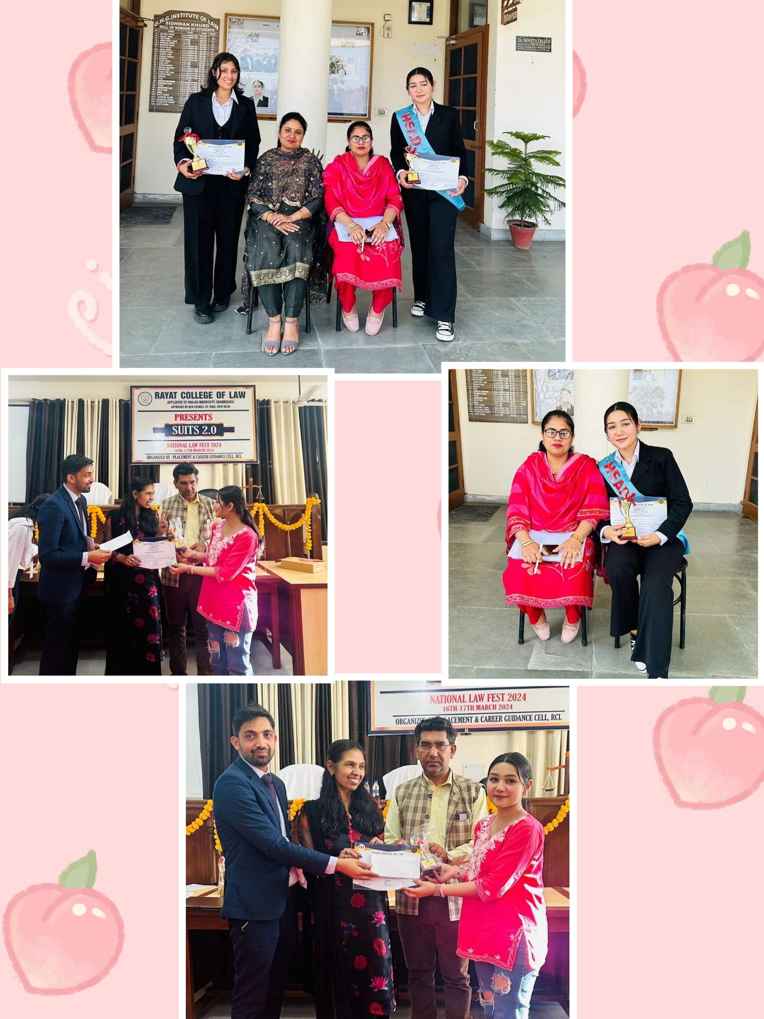 Brilliant performance of students in different competitions in National Law Fest 2024 suits 2 organised by Rayat college of Law on 16th & 17th March