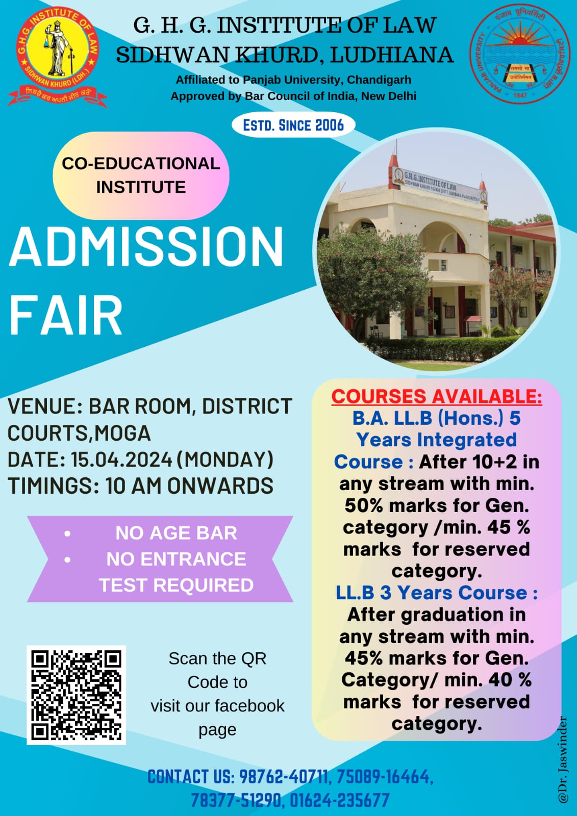 ADMISSION FAIR ON 15-04-2024 AT BAR ROOM,  MOGA